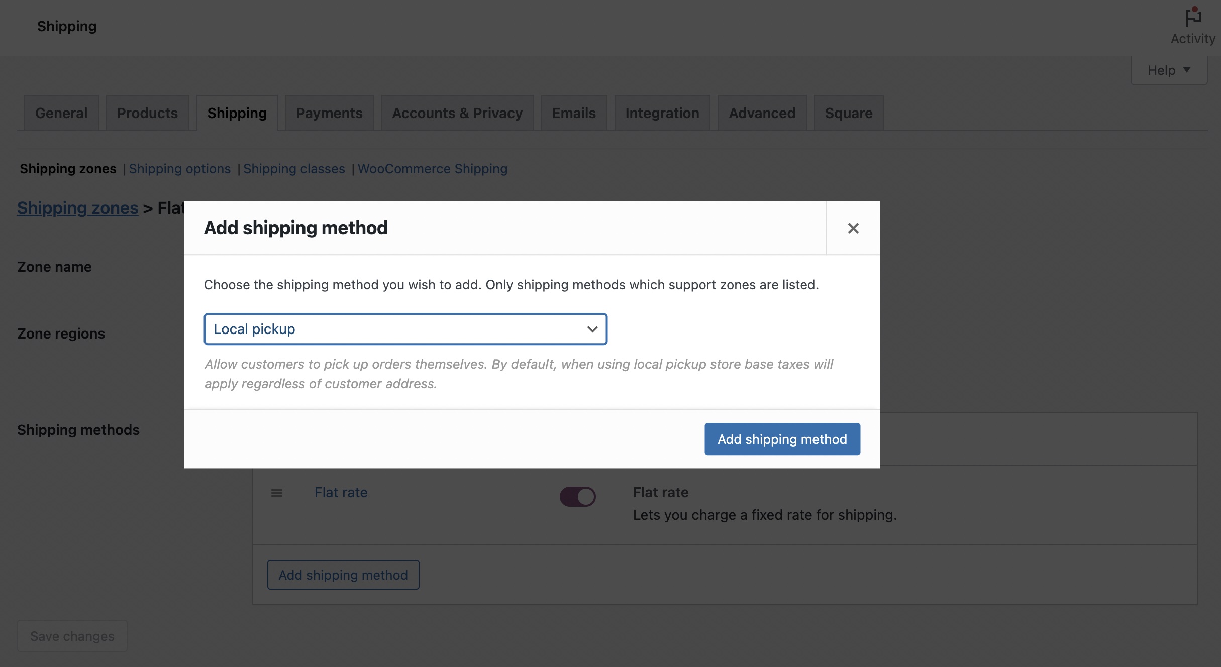 Add local pickup shipping method