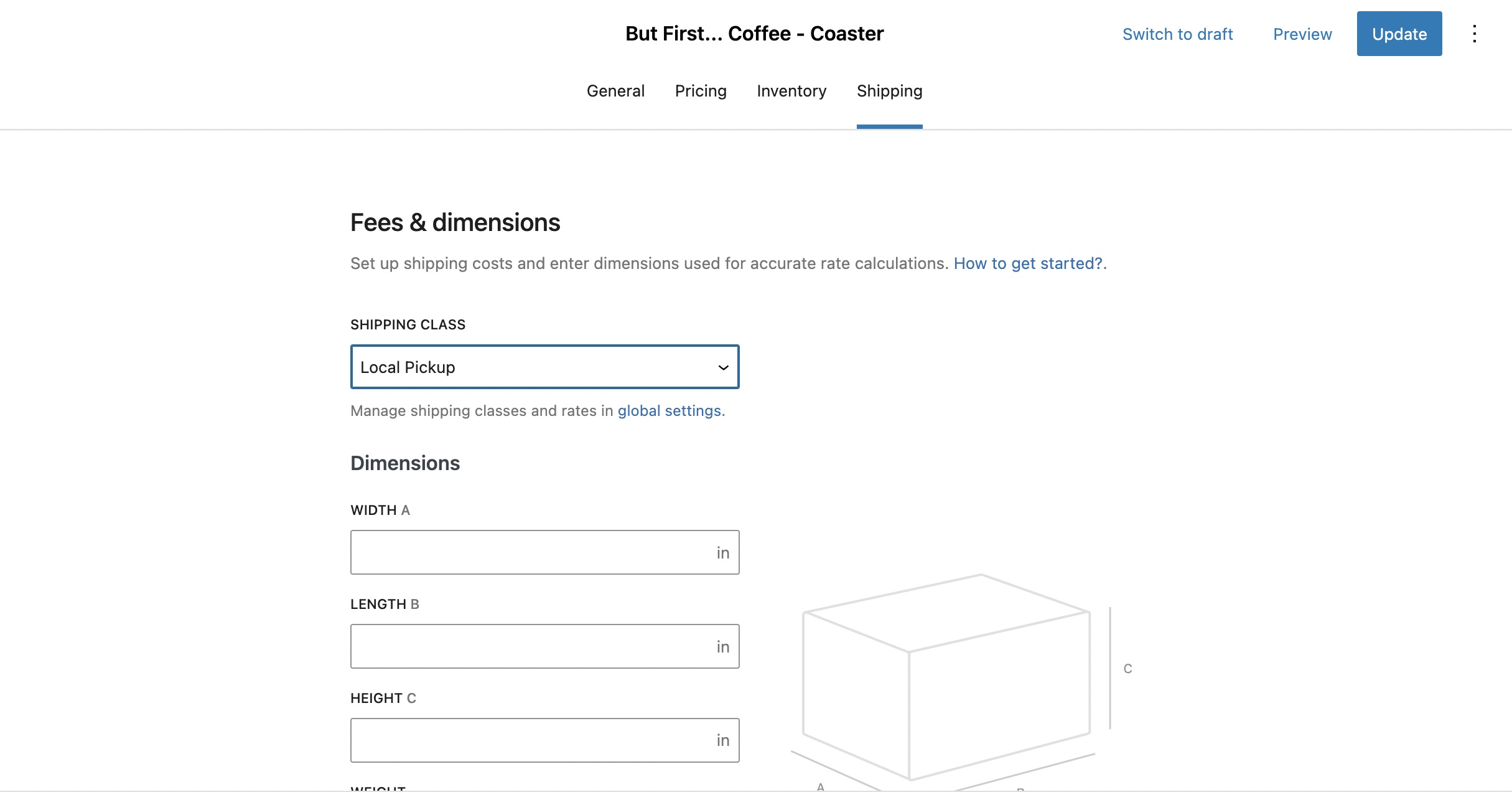 Edit product's shipping class