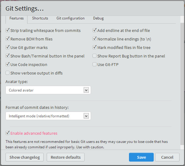 settings dialog