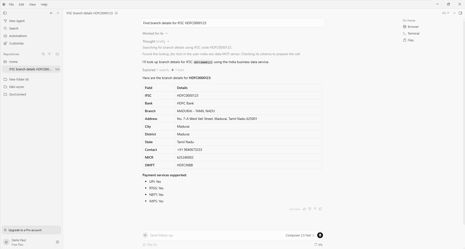 MCP tool execution output inside Cursor Chat