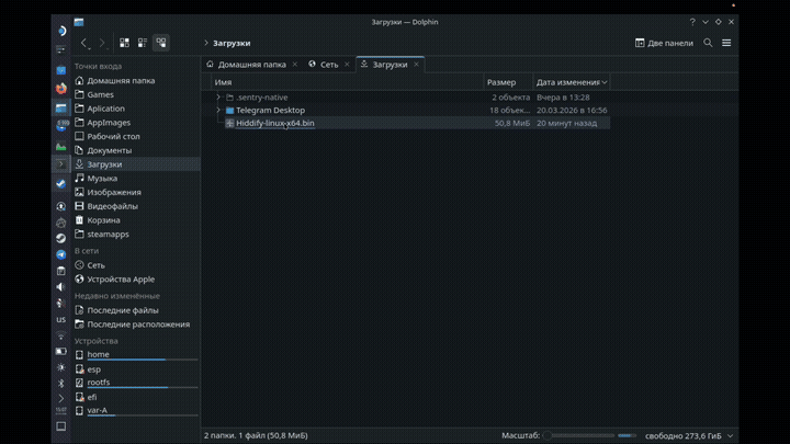Demo — Hiddify VPN installer and VPN toggle in Desktop and Game Mode