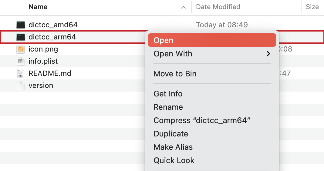 Open dictcc binary