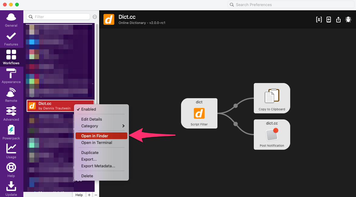 Open workflow directory