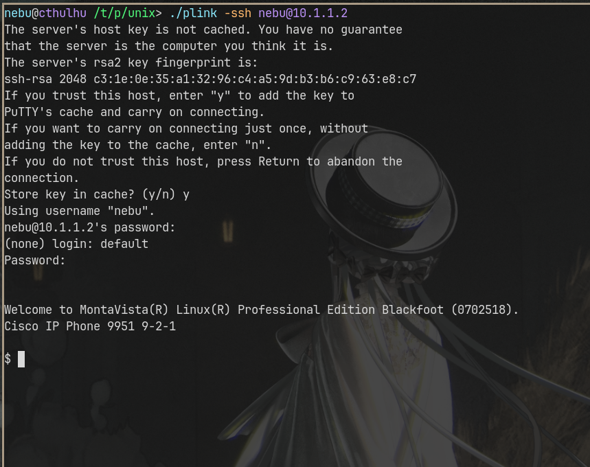 Erste erfolgreiche SSH-Shell auf dem Cisco CP-9951