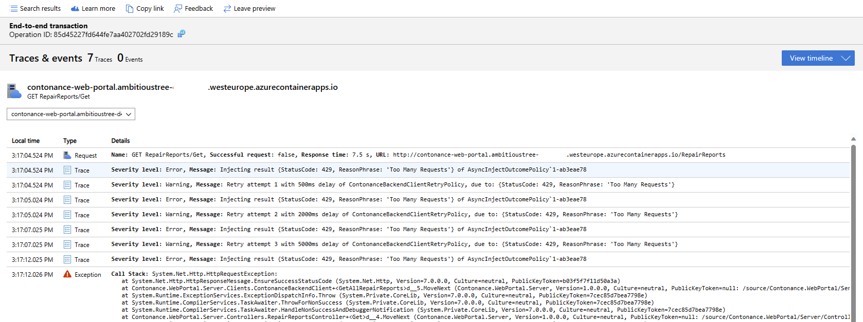 End-to-end transaction details