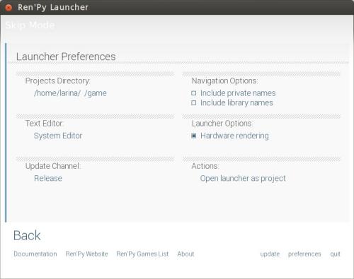 renpy 03 Launcher preferences