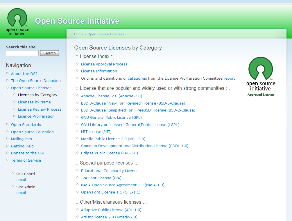 osi licenses categories