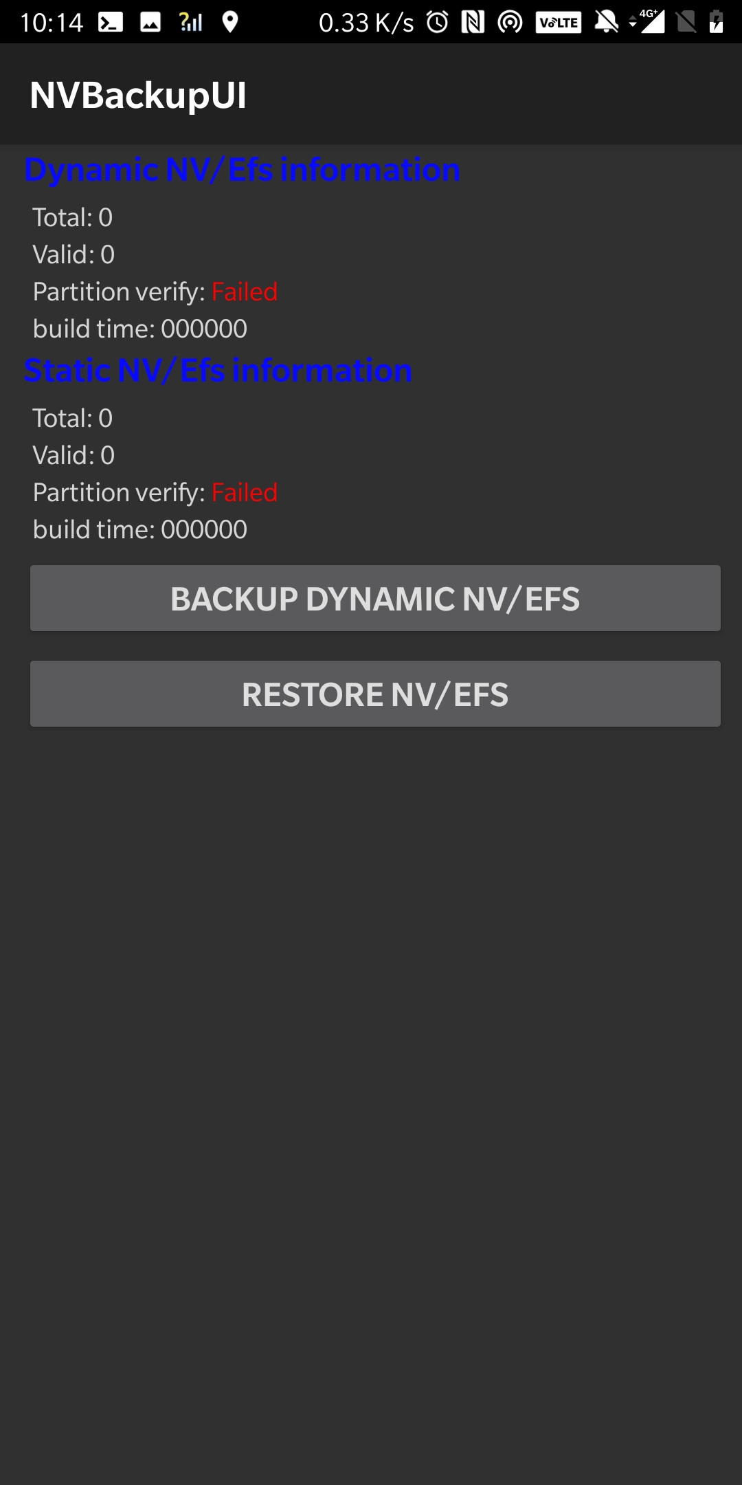 NV Backup UI shows Partition Verify: Failed