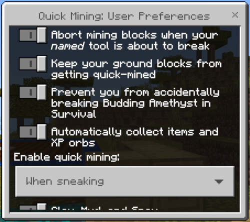 Screenshot of preferences UI