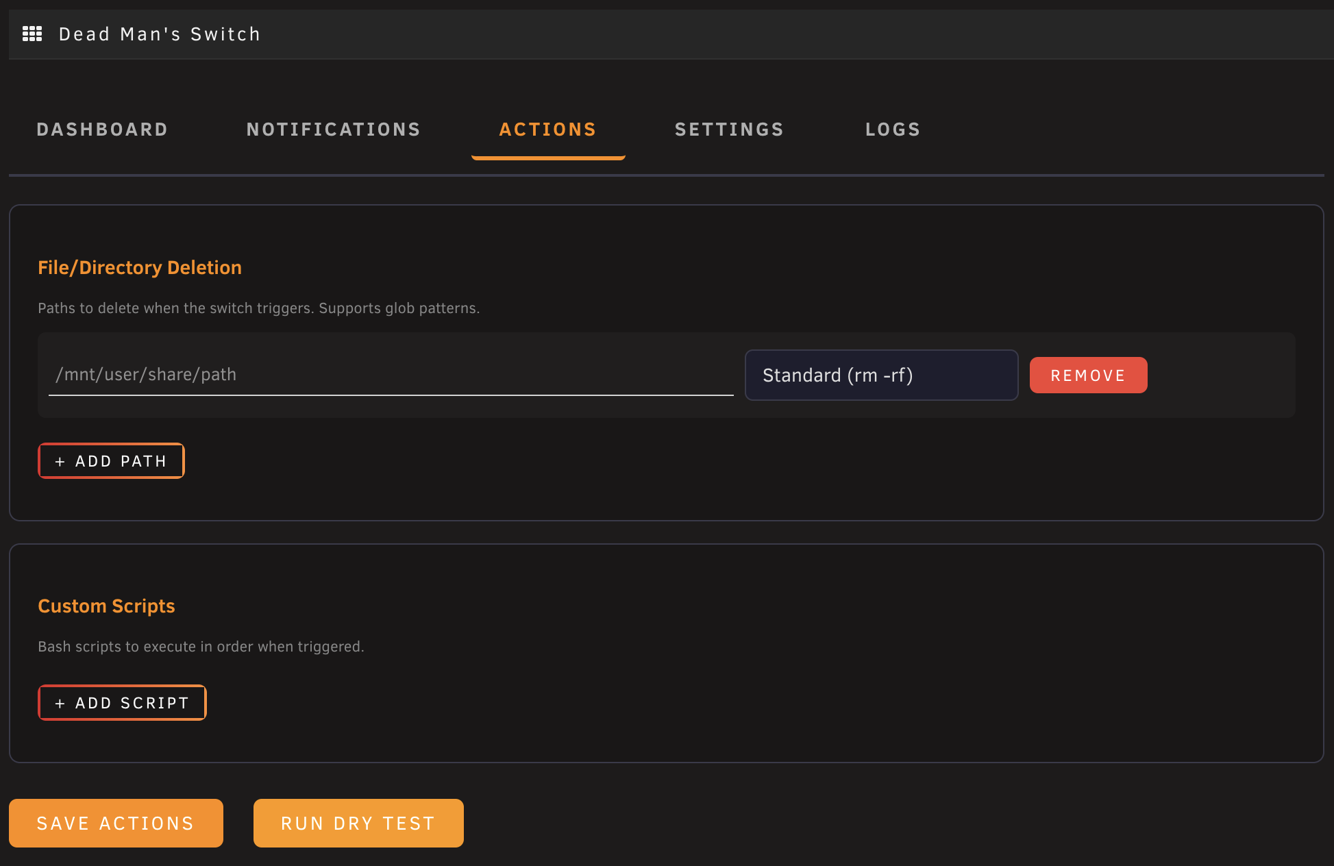 Actions Tab