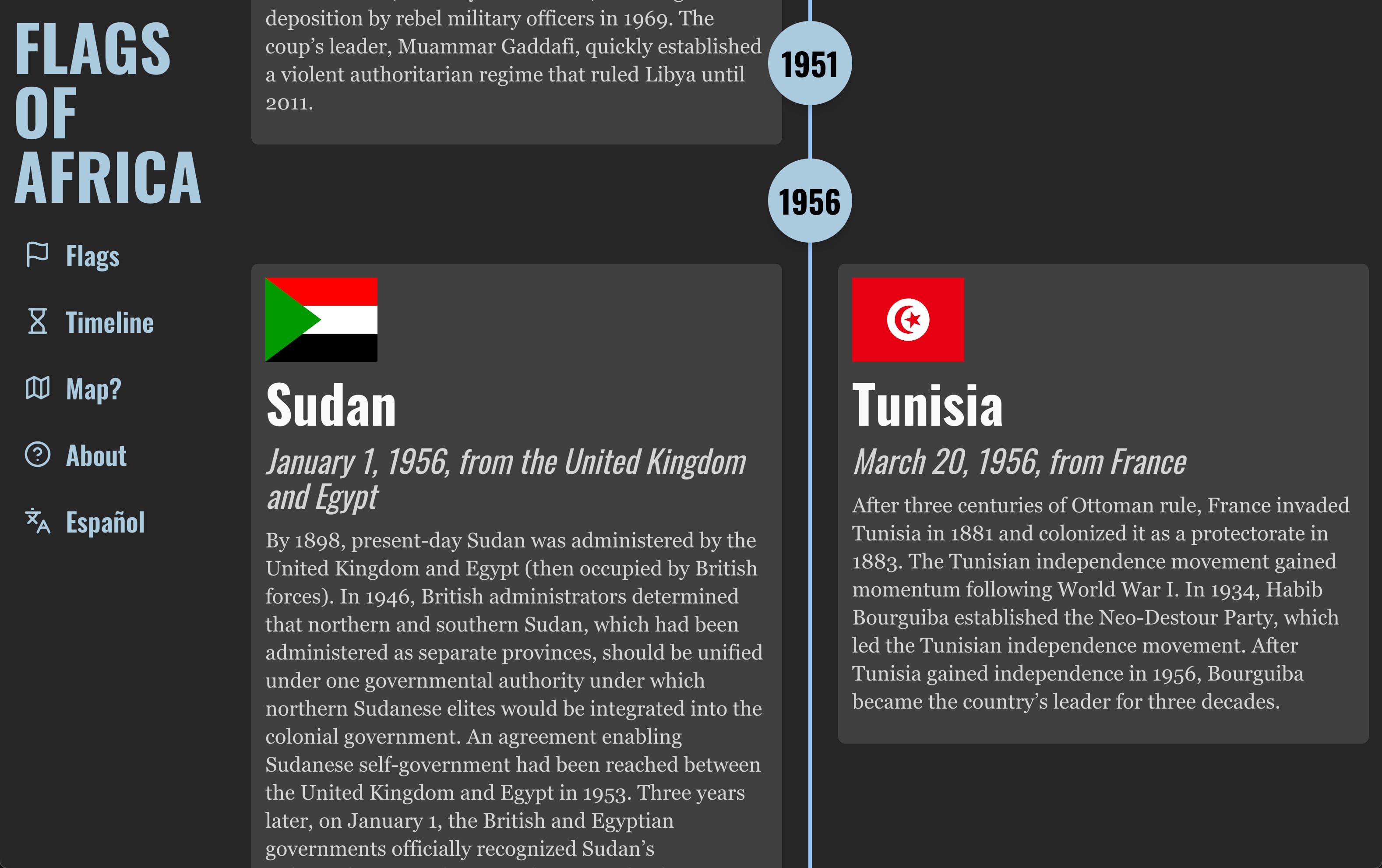 Screenshot of independence timeline