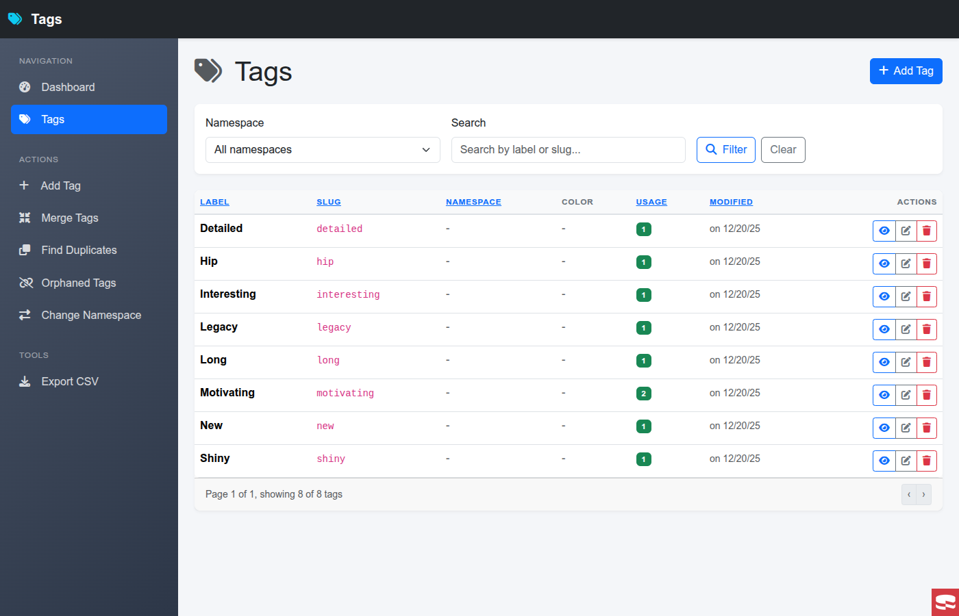 Tags Admin Index