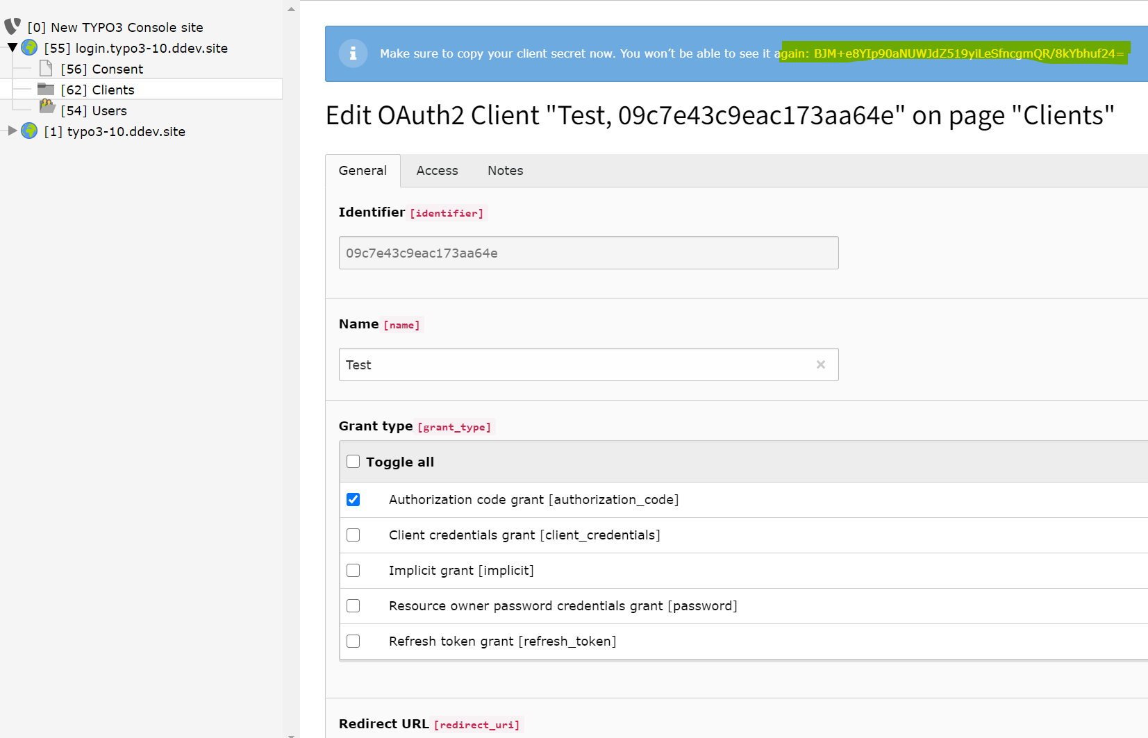 Page tree with new client