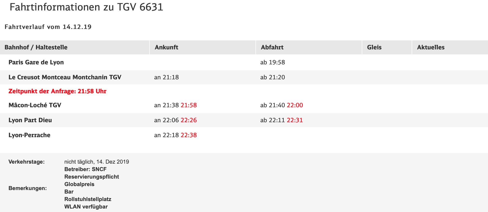 bahn.de showing TGV 6631