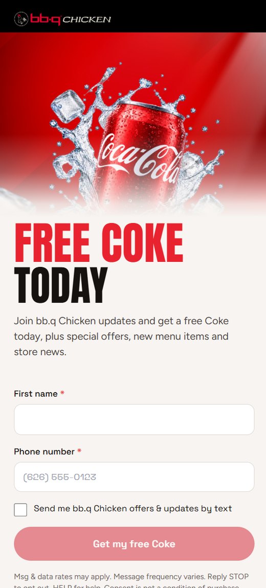 Free Coke signup page