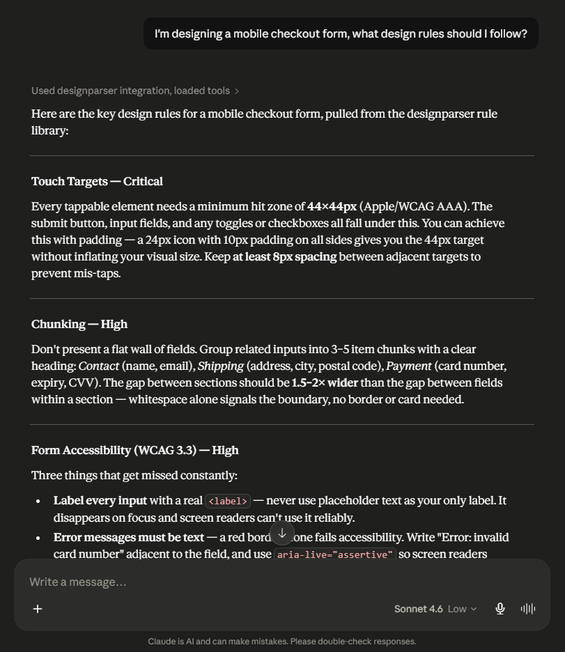 suggest_rules_for_context example — mobile checkout form