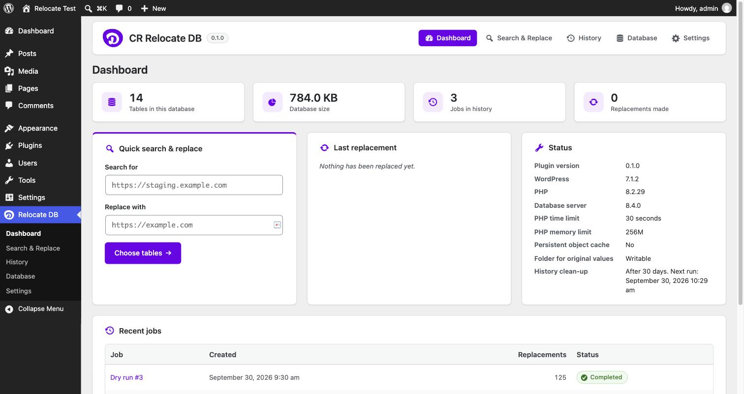 Dashboard with statistics, quick search and recent jobs