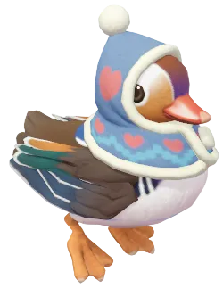 Pato mandarín con ropa de invierno