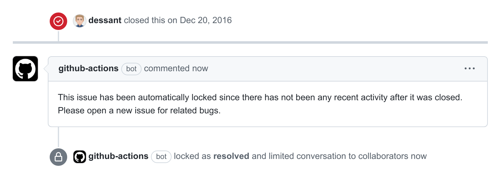 GitHub dessant lock threads GitHub Action that locks closed