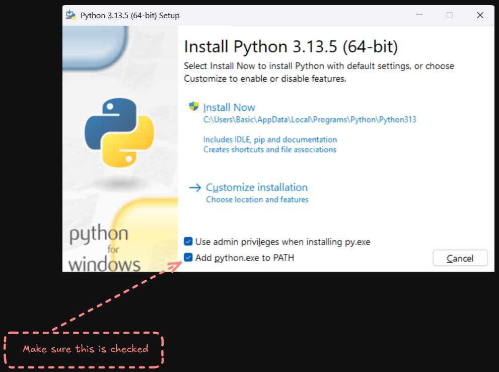 Python path dialog