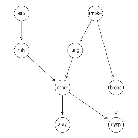 Directed Acyclig Graph representation of Lauritzen and Spiegelhalter problem