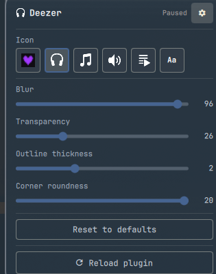 Settings panel