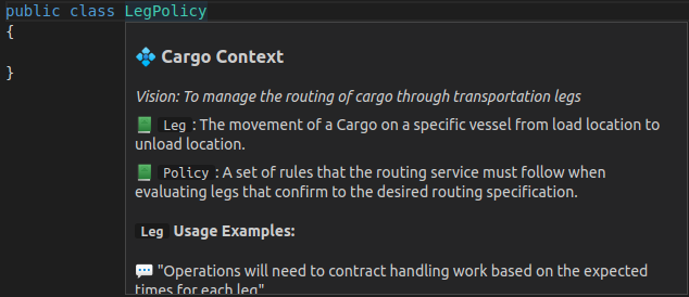 Example of hovering over policy in the Cargo context.