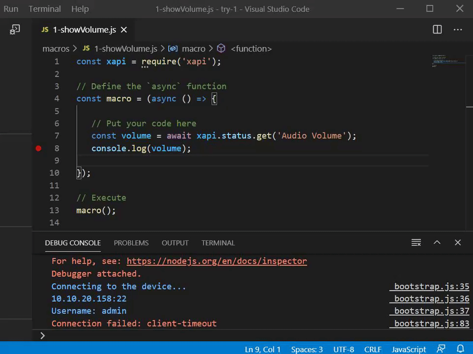 Run xapi macro in Visual Studio Code