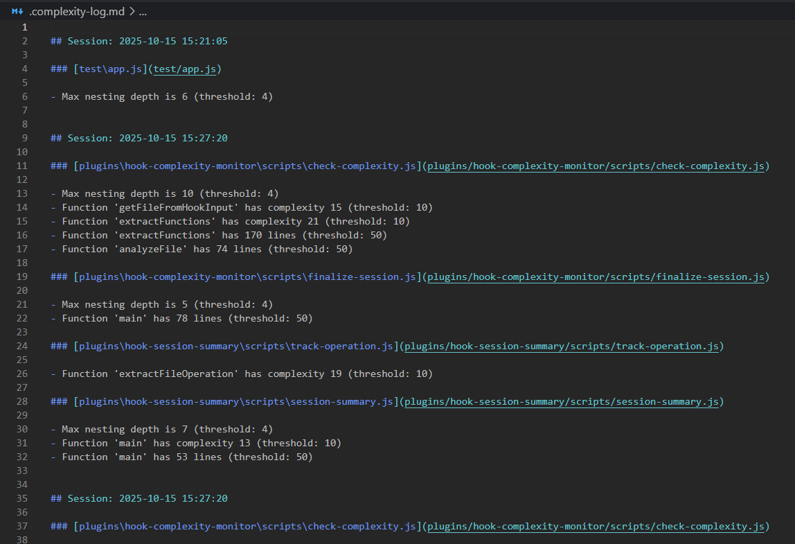 Complexity Log Example