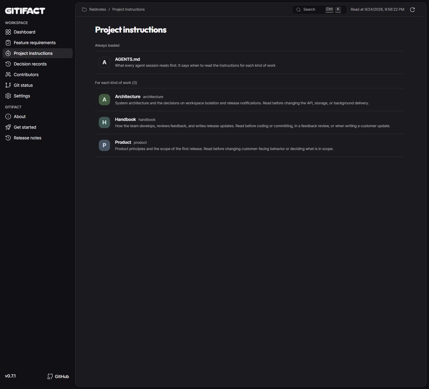 The project instructions page with AGENTS.md and per-task instructions