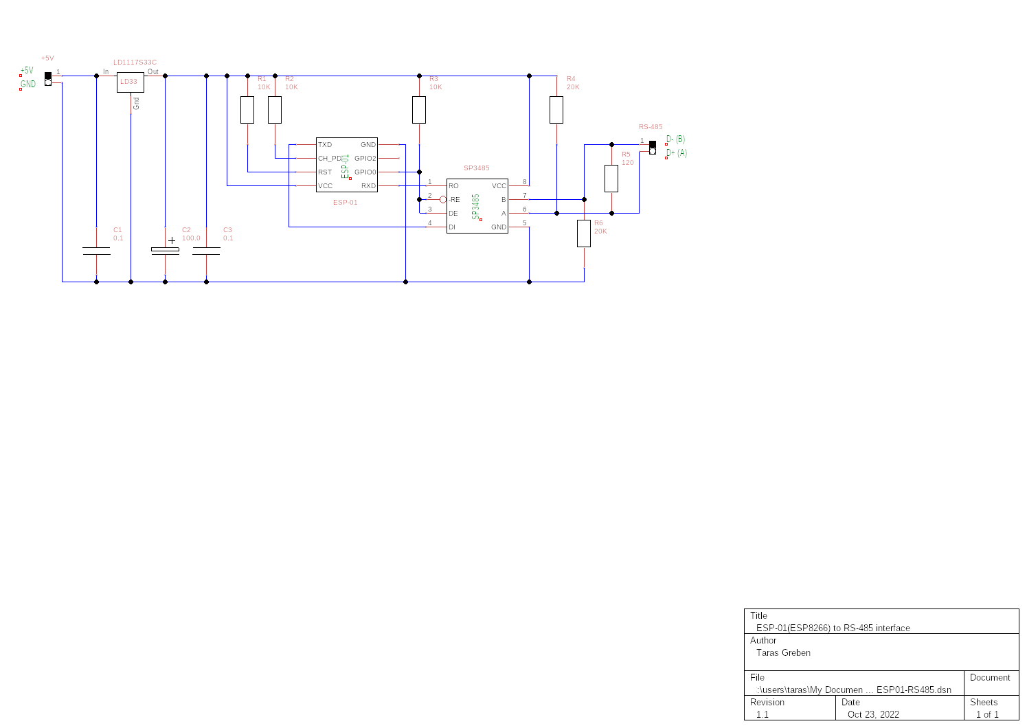 ESP-01 to RS-485 interface