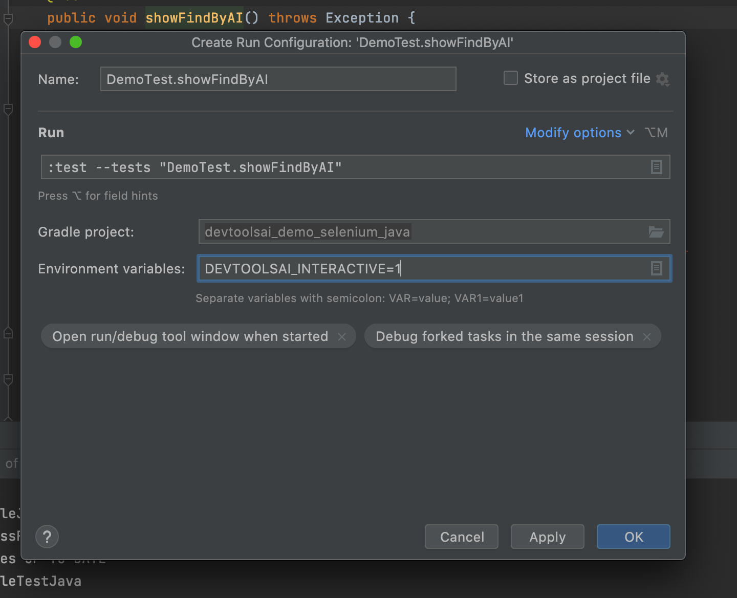 Screenshot of env variables window