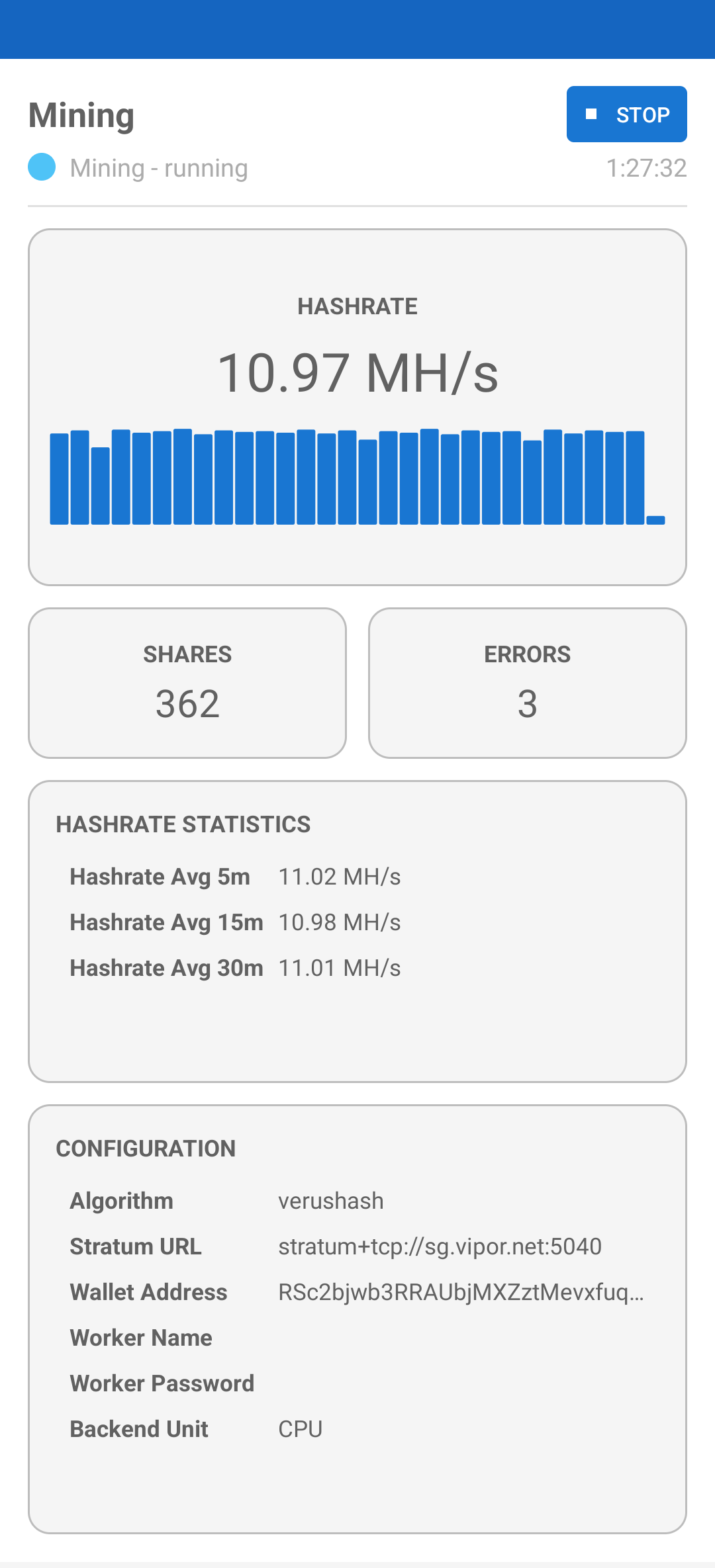 Benchminer mining screen