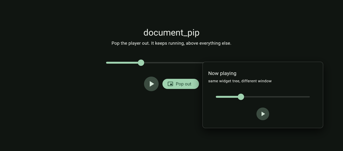 The page and a real always-on-top pop-out window, one paused player in both