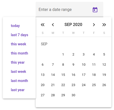 screenshot of the customized date range picker