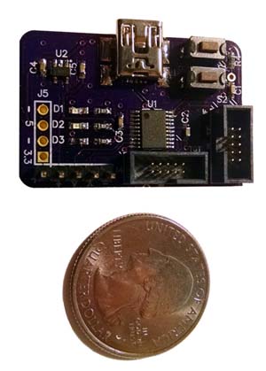 Assembled DAP42v2.1 with quarter for scale