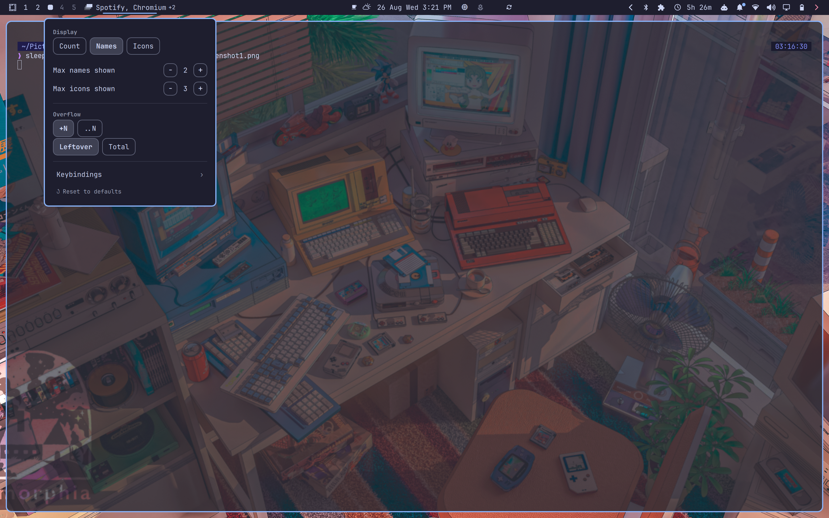 Workspace Stash settings menu