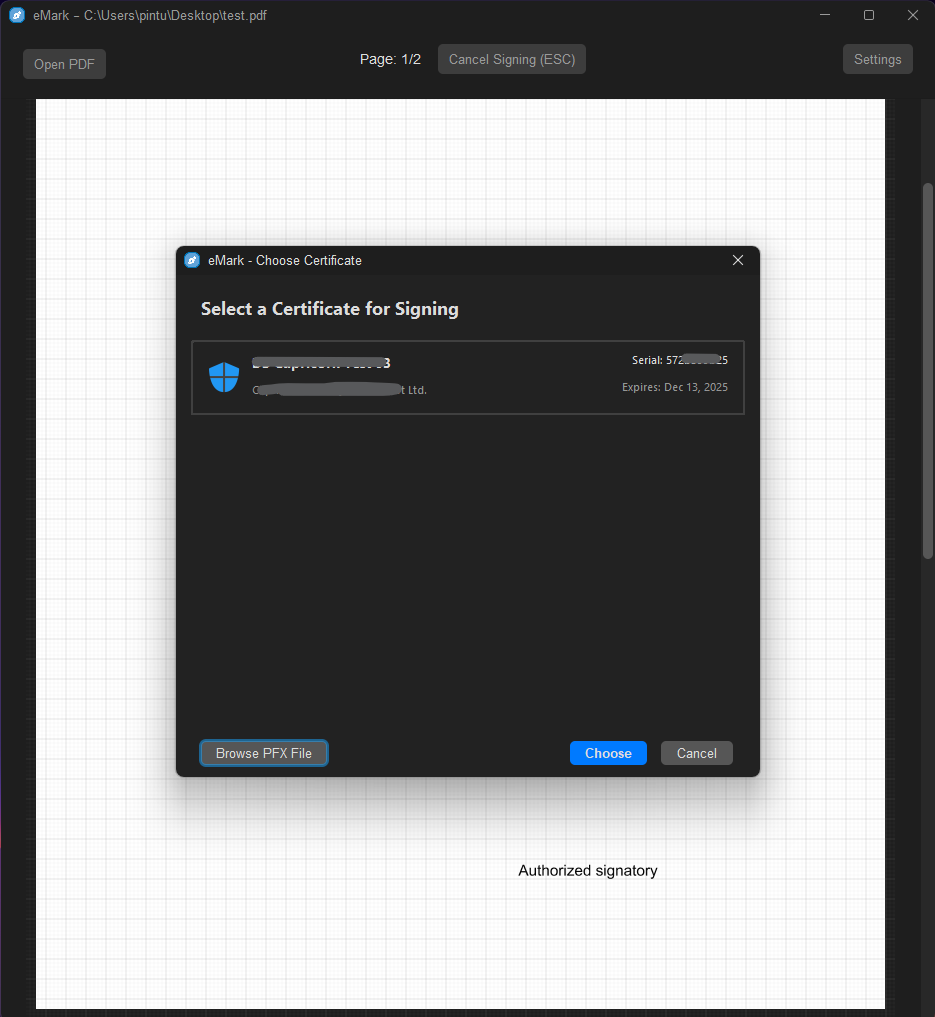 Certificate Selection