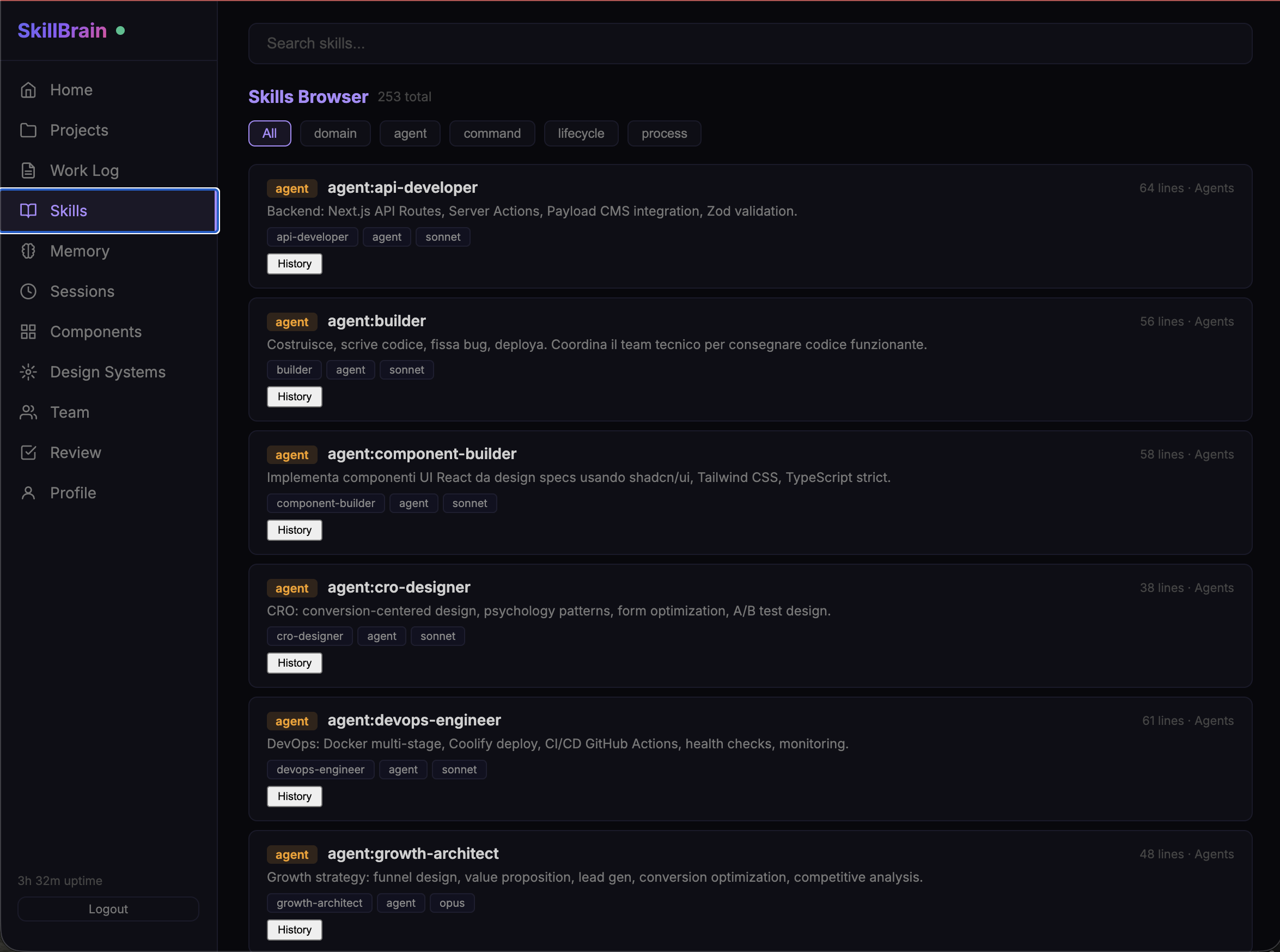 Skills Browser — all 258 skills