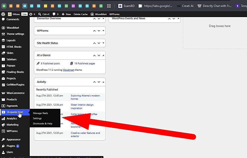 Shopable Reel admin menu