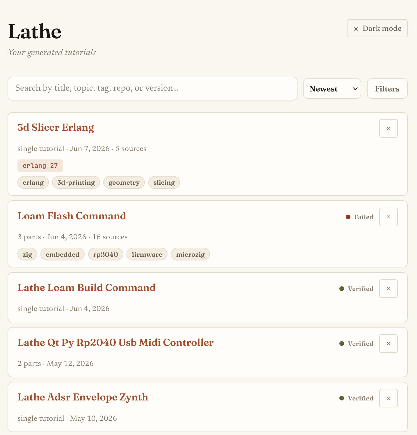 Browsing tutorials in lathe (light mode)
