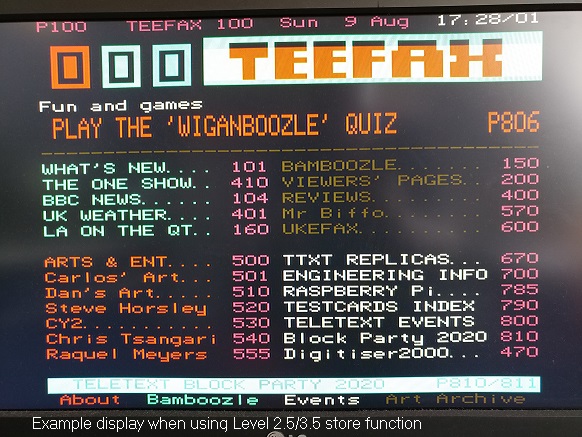 Example display captured using the VHDL Teletext board connected to a TV