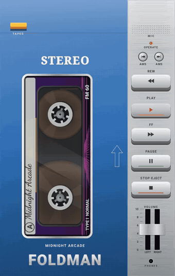 The cover screen going through play, fast-forward, stop, play, pause and rewind