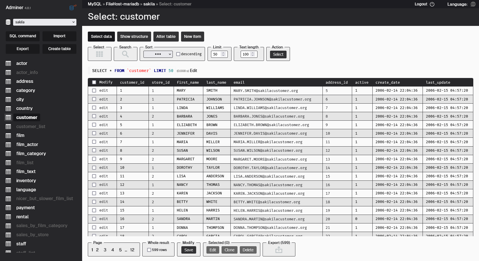 Simple Theme for Adminer - Select with pagination