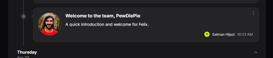 A single TimelineEntry card, dark mode