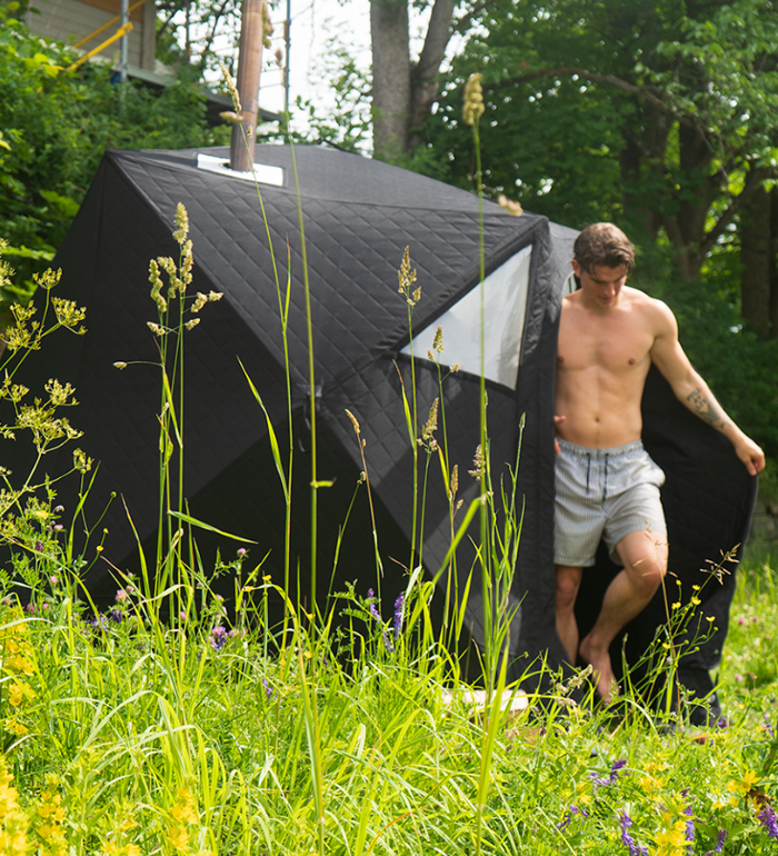 Guy coming out into nature