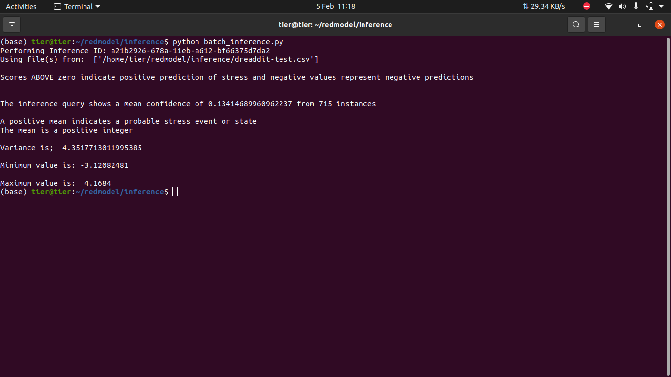 Inference output for a locally served model