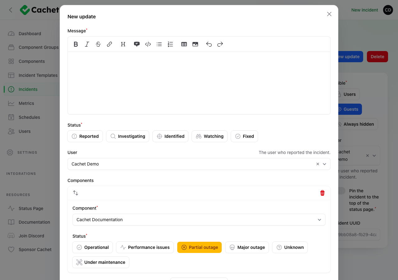 Record update modal