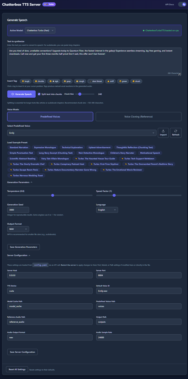 Chatterbox TTS Server Web UI - Dark Mode