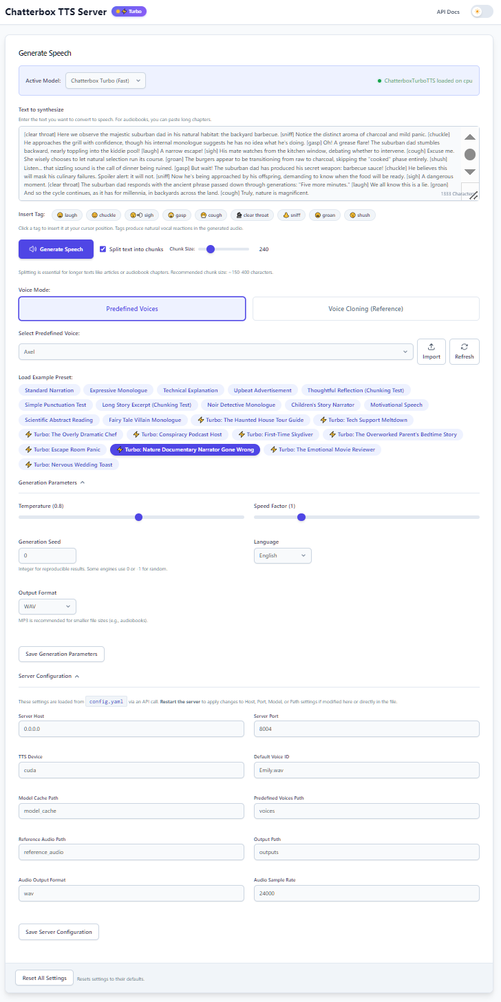 Chatterbox TTS Server Web UI - Light Mode
